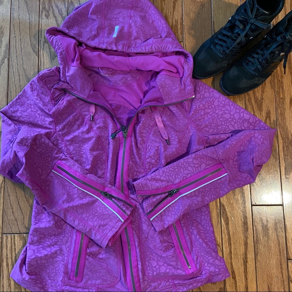 Zella active jacket zip front + hood - purple - L